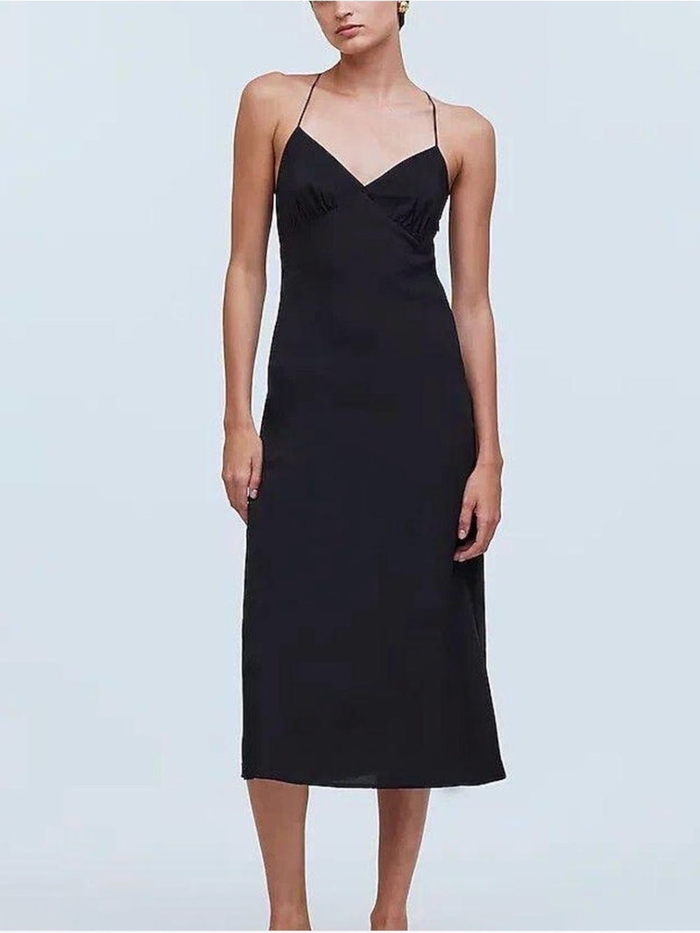 Madewell Black Slip Midi Dress with Thin Straps